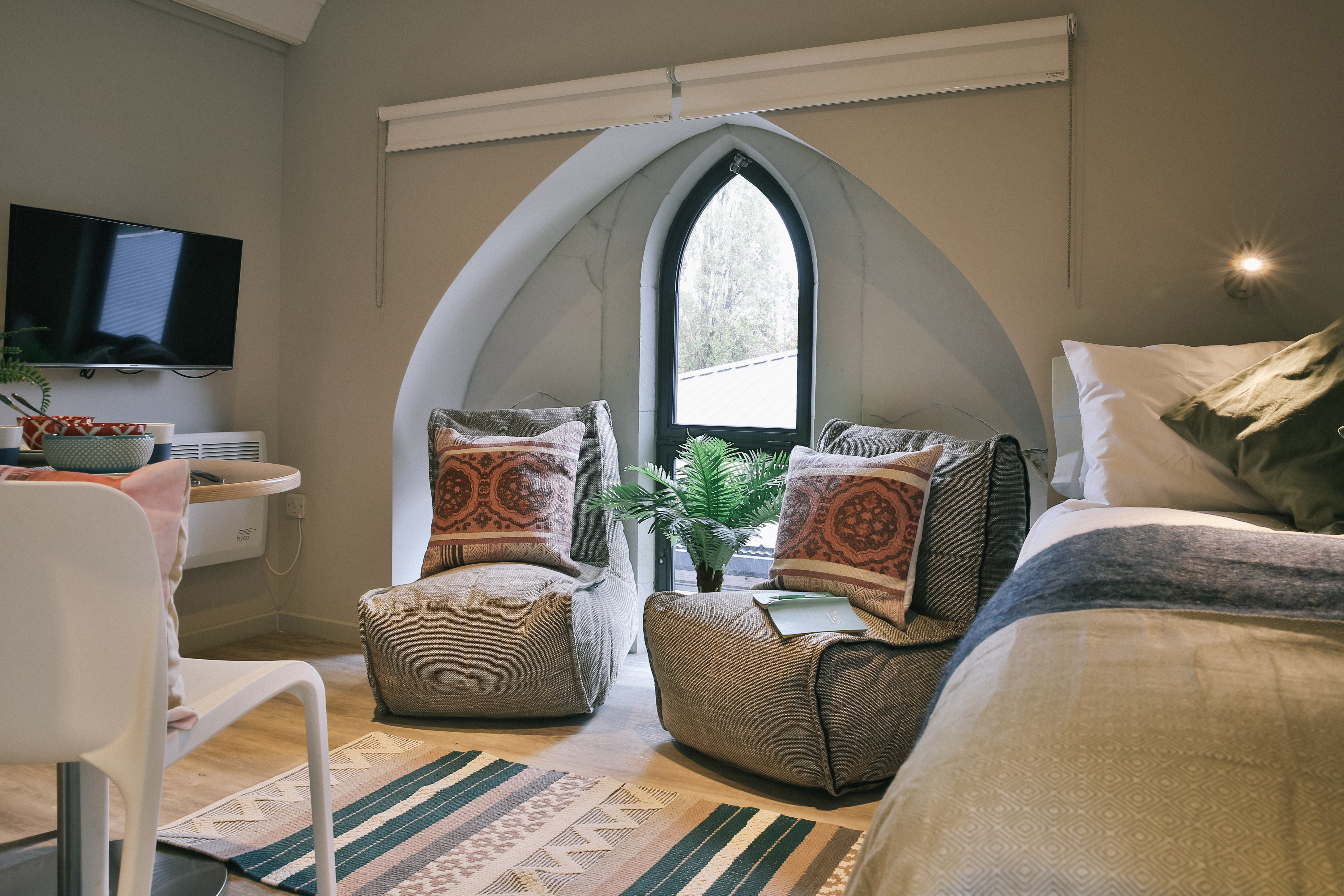 Twin Couch in Eco Weave unzipped as 2 chairs in bedroom