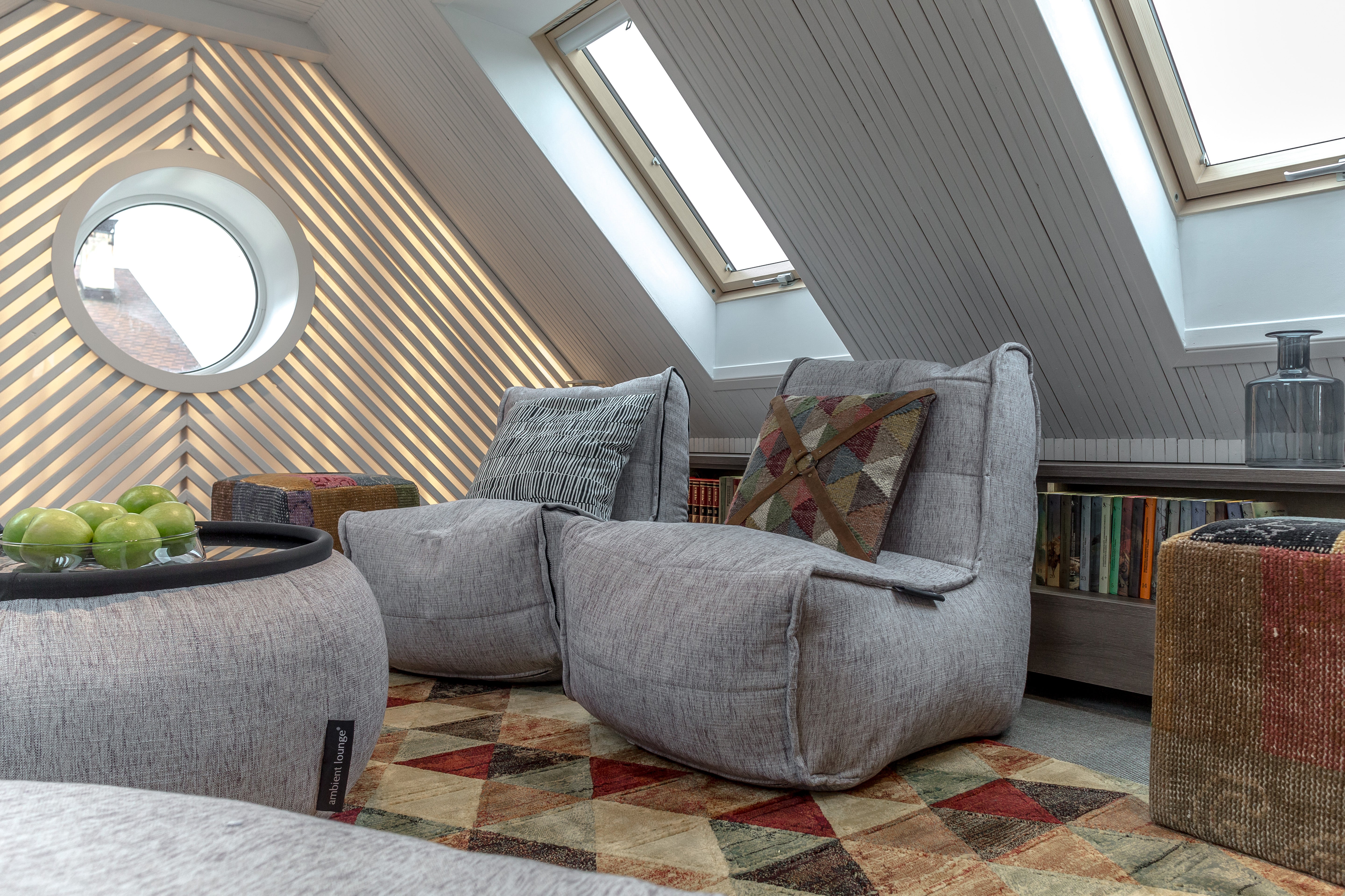Twin Couch in Tundra Spring unzipped as 2 chairs in loft