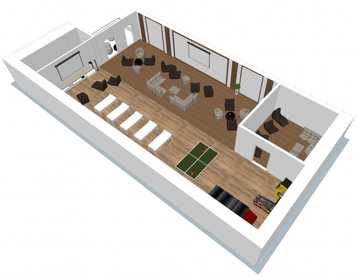 Aerial 3D: Bean bag sofas in England team hotel in Russia