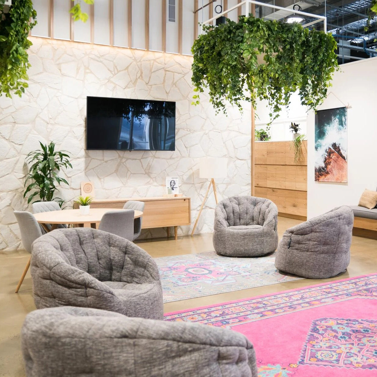 Butterfly bean bag sofas in endota Wellness College.